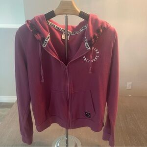 Victoria’s Secret Pink zip up hooded fleece purple tropical floral Size L